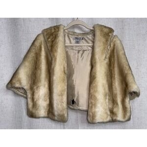 Eliza J Taupe Women's XL Soft Faux Fur Capelet Hook Loop Closure Coat Stole